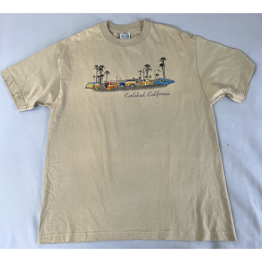 RARE Vintage Carlsbad California PRO CLUB Beige Single Stitch Sz XL T- Shirt Y2K
